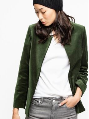 Zadig & Voltaire Volly Velours Green Velour Blazer Size 34 XS WhimsiGoth Office